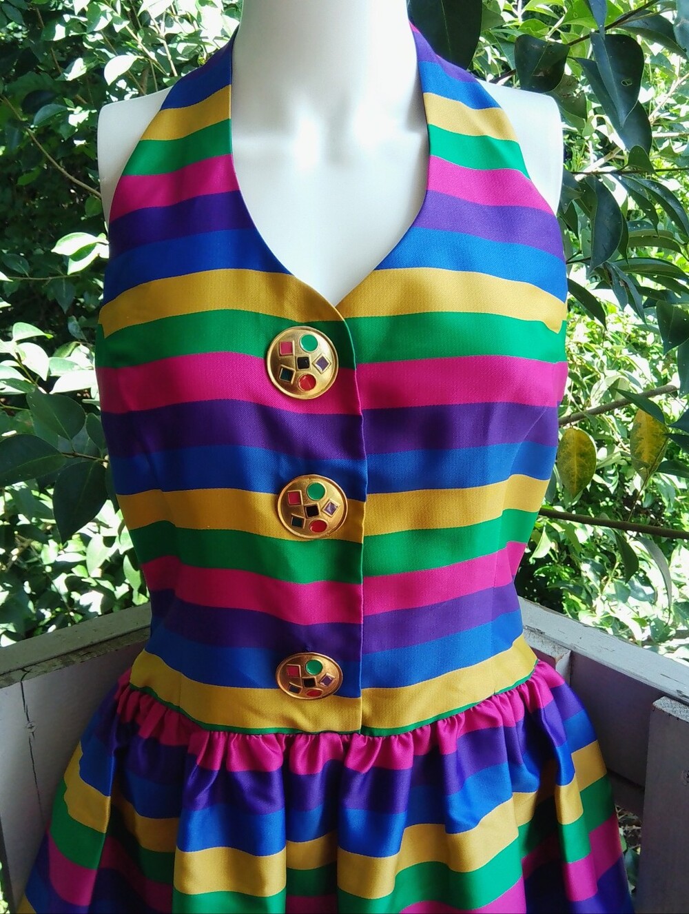 Vintage 1980s Striped Colorful halter Mini Party Dress - Picture 4 of 11